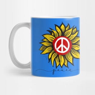 Peace for Ukraine! with Ukraine's National Sunflower and Peace Symbol Mug